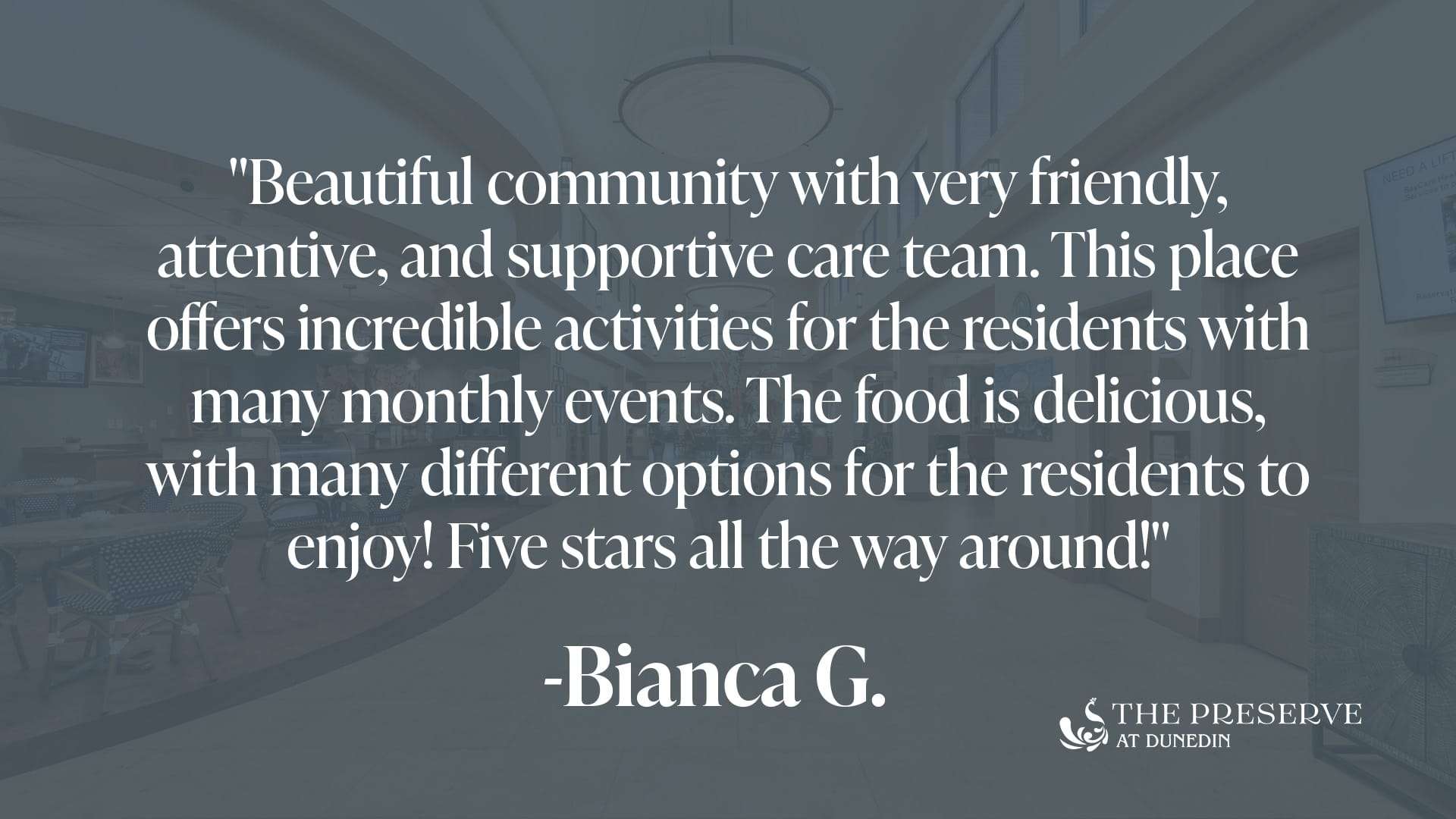 Client Testimonial for The Preserve at Dunedin - The Preserve Client testimonial showcasing that The Preserve at Dunedin is a great senior living community.